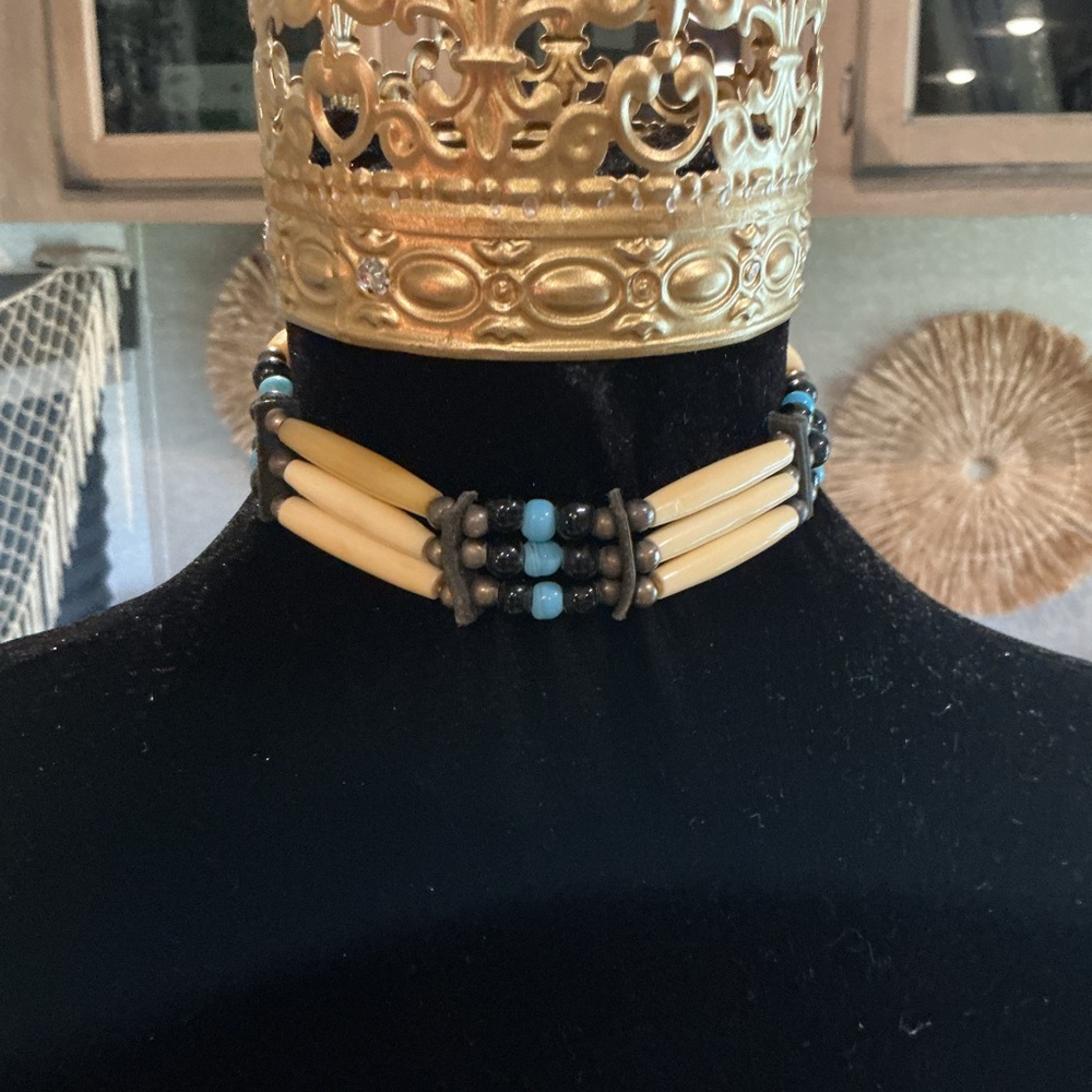 Handcrafted Native American Bone and Beaded Choker